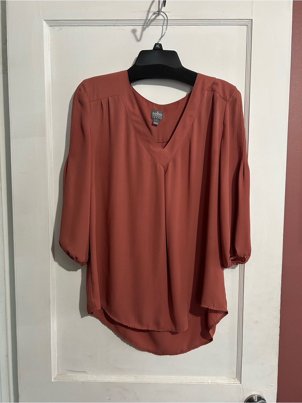Soho Terracotta V-Neck Pullover Blouse